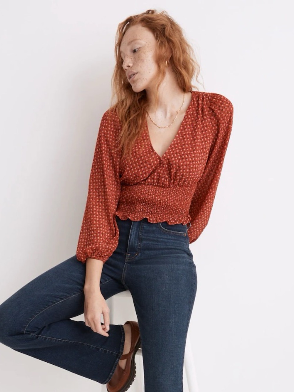 LIKE NEW: Madewell Julianne Smocked Waist Top